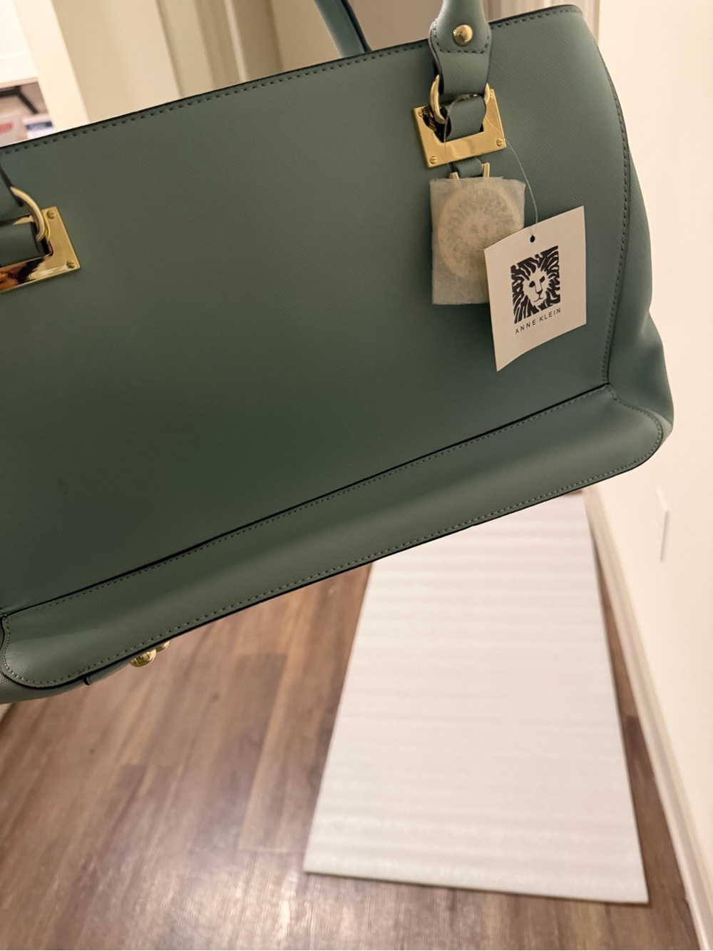 Anne Klein Seafoam Green Structured Tote with Gold Hardware